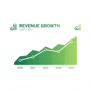 Infographic showing revenue growth trend from 2020 to 2024 with a line chart.