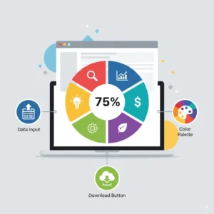 Infographic of Pie Chart Maker showing data entry, color selection, and chart preview