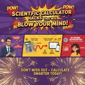 Dynamic infographic on scientific calculator applications and success stories.