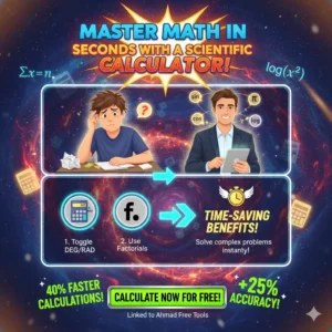 Vibrant infographic guiding users to master math with a scientific calculator.