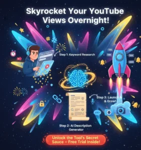 3-step guide to using the Youtube Video Description Generator Tool for instant view boosts.