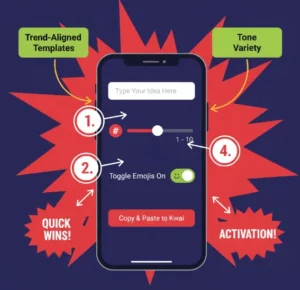 Kwai Trending Captions Generator Tool features and steps.