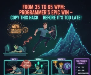 Coder's speed transformation story graphic in bold colors.